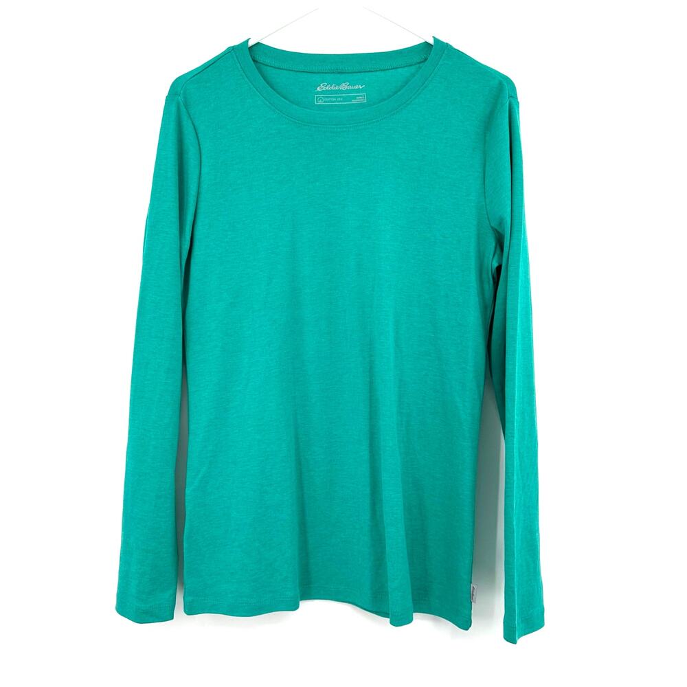 Eddie Bauer Size Large Long Sleeve Shirt Top Tee T-Shirt Green Cotton Casual